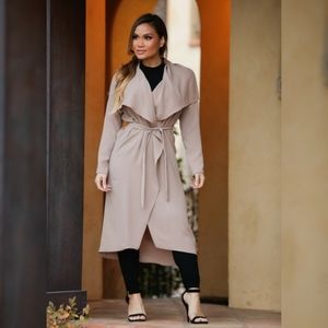 Love Culture Belted Dusty Pink Beige Long Coat Top
